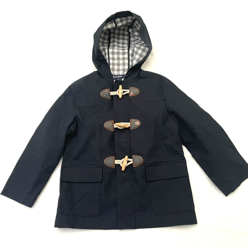 Brooks Brothers Kids Fleece Toggle Coat Small Navy Blue Checked Lining READ